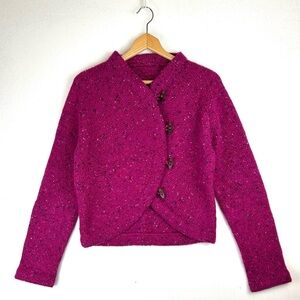 Asymmetrical  Wool Speckled Button Down Cardigan Sweater